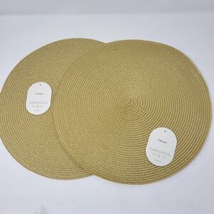 2 15" Threshold Round Woven Placemats Chargers Table Dining‎ Beige Natural